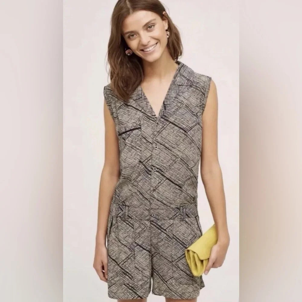 Anthropologie Black and Gray Patterned Romper